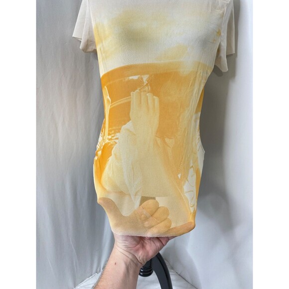 Womens Large Shirt Zara Basics Col Yellow and White See Through Negative Print - Picture 3 of 14